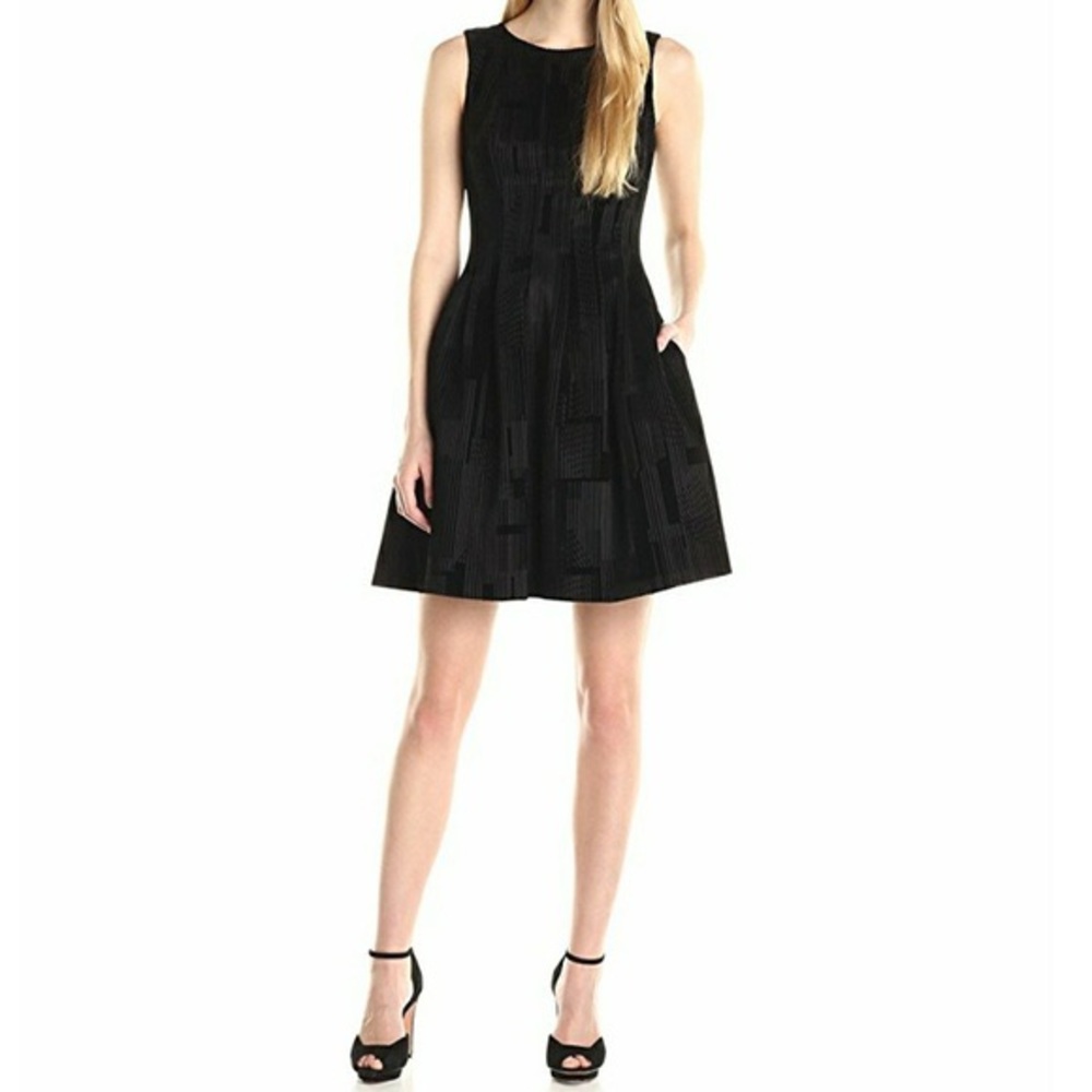 Calvin Klein black Velvet Flocked Flare Dress